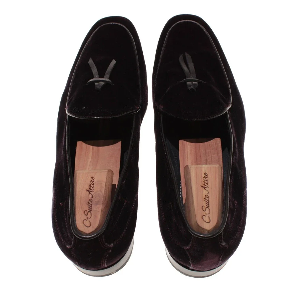 Di Bianco NWB Slip On Tasseled Loafers Size 9.5 US in Dark Purple Velvet